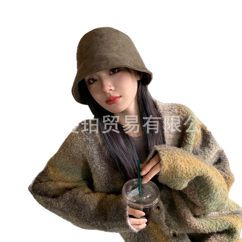 渔夫帽女春秋日系百搭麂皮绒盆帽素颜遮脸水桶帽疏离感帽子质感好|undefined