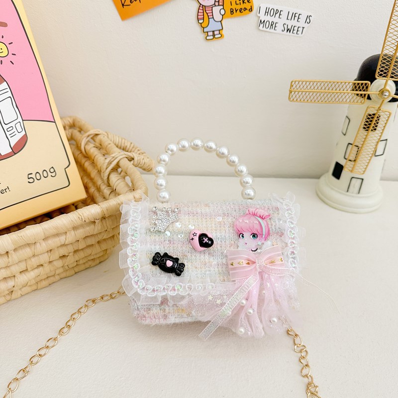 Nuevo bolso para niños, niña pequeña, bolso de perla, princesa de moda, monedero de hombro, bolso de cambio