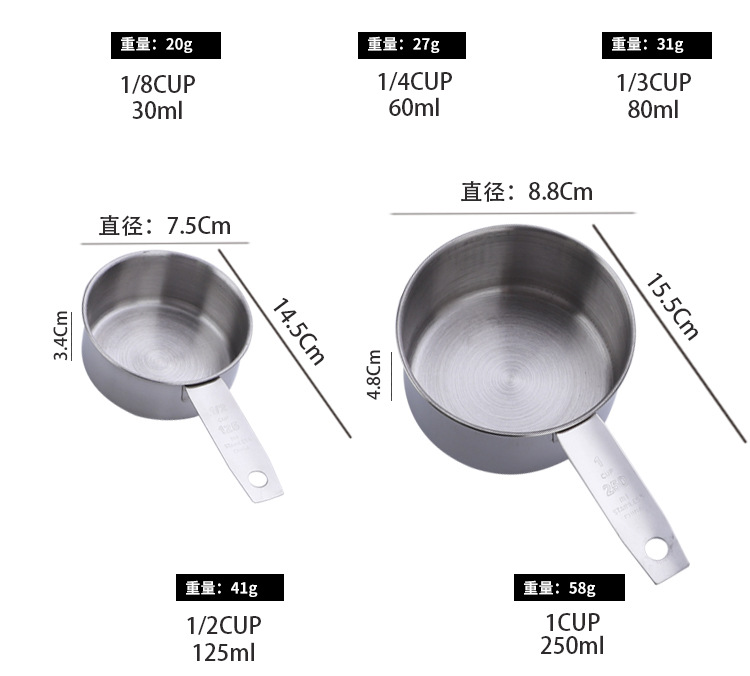 跨境带刻度不锈钢量杯量勺套装 烘焙工具量匙五件套咖啡计量勺详情16