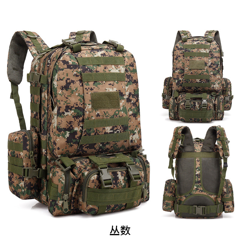 Mochila de montañismo combinada para exteriores de gran capacidad, mochila multifuncional, mochila táctica de viaje de camuflaje militar de tela Oxford para hombres