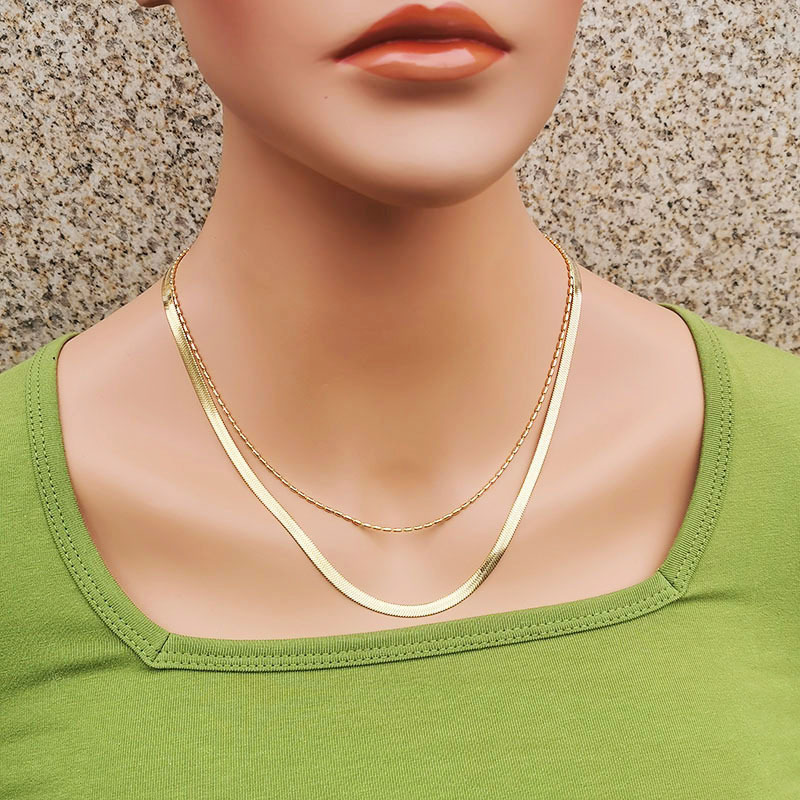 Simple Style Solid Color Titanium Steel Inlaid Gold Layered Necklaces 1 Piece