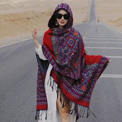 ボヘミアンショールエキゾチックマント女性新疆旅行草原旅行着用写真エスニックスタイルアウターマント