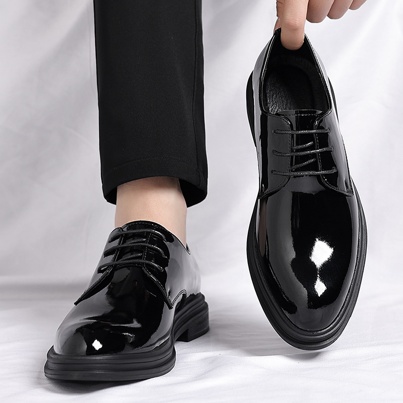 Men's Dress Shoes Leather High Heel 8cm Pointed Toe Wedding Formal Shoes_vogvips.com