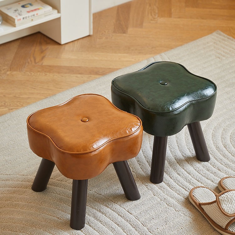 Small Stool for Home Use, Low Stool for Living Room, Sofa Stool, Shoe-Changing Stool at the Entrance, Shoe-Wearing Stool, Soft Leather Stool, Solid Wood Sitting Stool, Bench