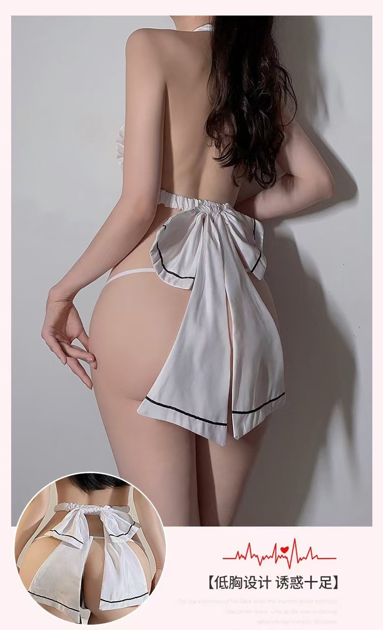 Japanese Maid Roleplay Lingerie Set with Fishnet Stockings, Polyester Uniform Pajamas — detail image 8