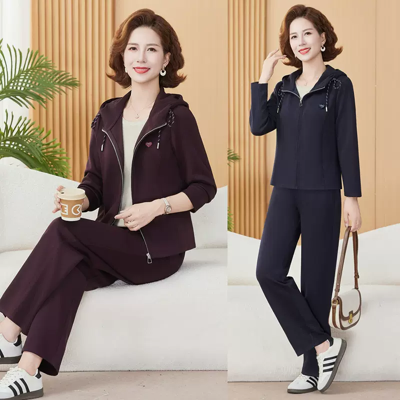 中老年女装春秋季休闲运动服两件套妈妈秋装外套2025新款洋气套装