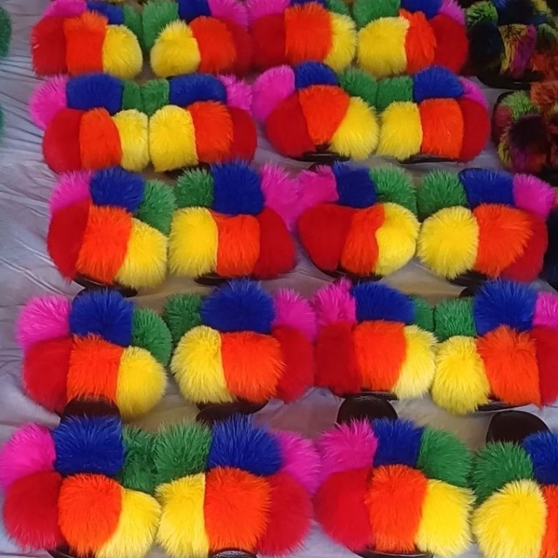 Zapatillas de bola de piel Zapatillas de bola de piel de ratón de zorro real Zapatillas de piel Zapatillas de piel Zapatillas de una palabra Sandalias y zapatillas