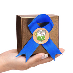 杯中貓咪銅版紙感謝您不乾膠可愛裝飾禮品標籤貼紙卷裝鼓勵貼紙