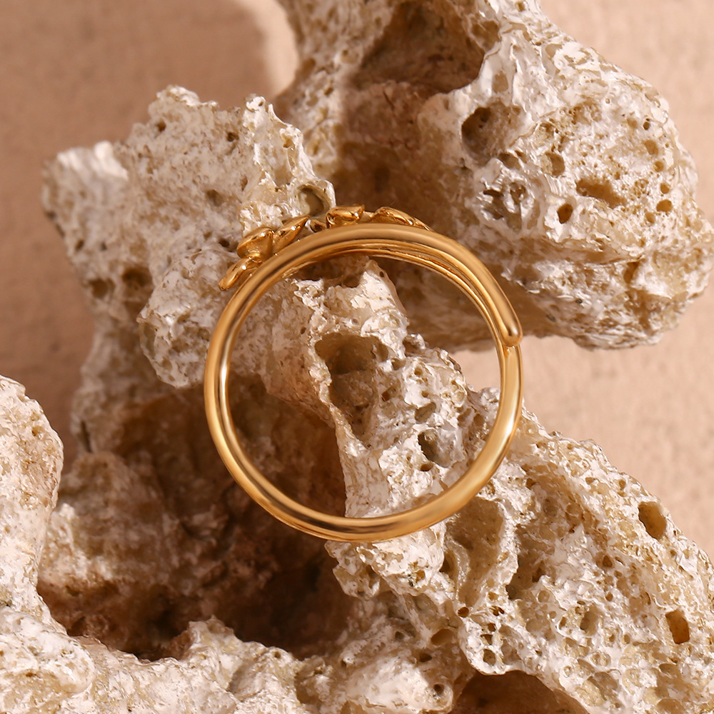 Gold Color Flower Stainless Steel Ring