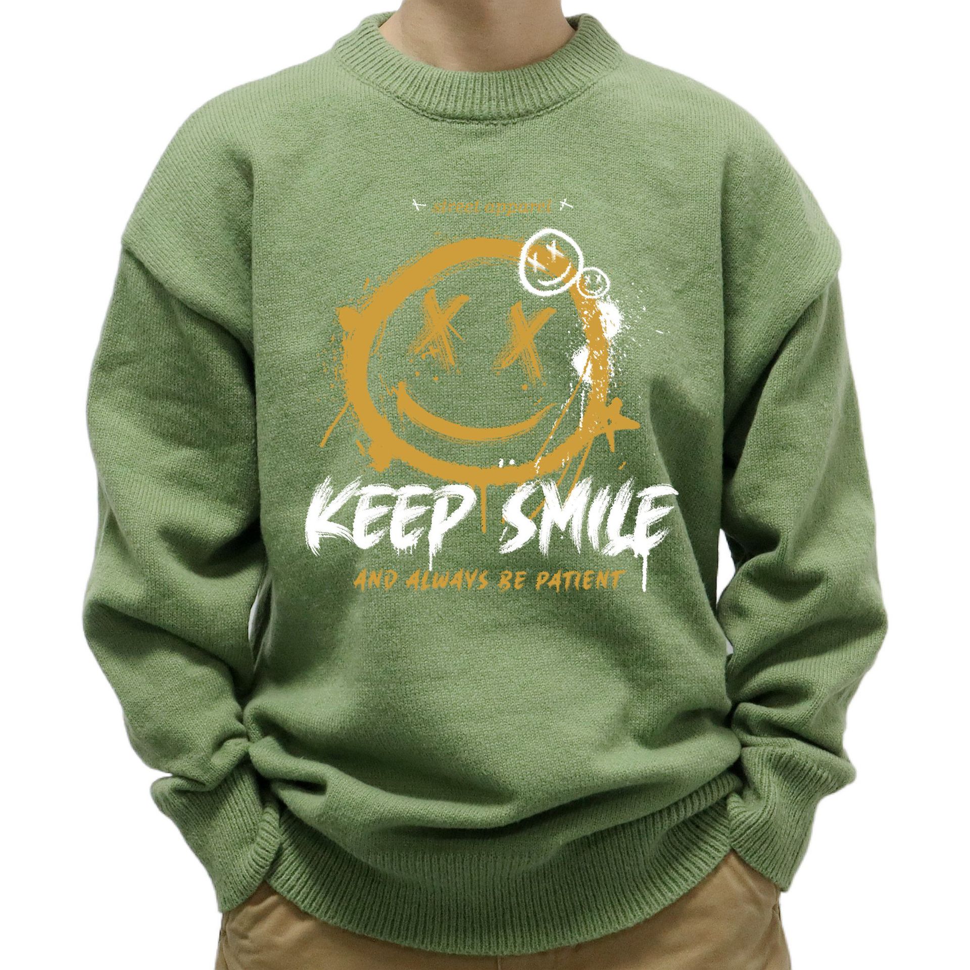 New Men's European Autumn Winter Loose Knitted Sweaters Y2K Style Printed Pullover Sweaters for Men Tops_voghion.com