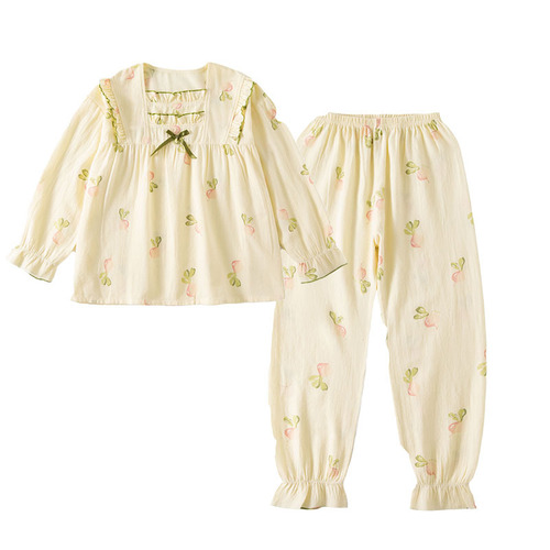 Class A Printed Cotton Homewear 2024 Spring New Arrival Kids' Pajama Set Girls' Cute Sweet Gradient Carrot Style