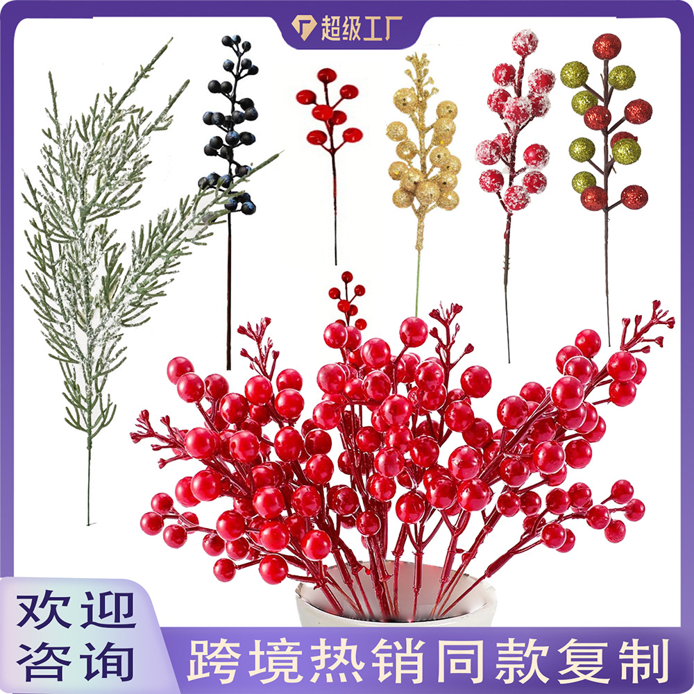 Frutas rojas, frutas ricas, simulación de ramas de bayas, nuevas decoraciones, adornos de Navidad, accesorios, diseño, Año Nuevo