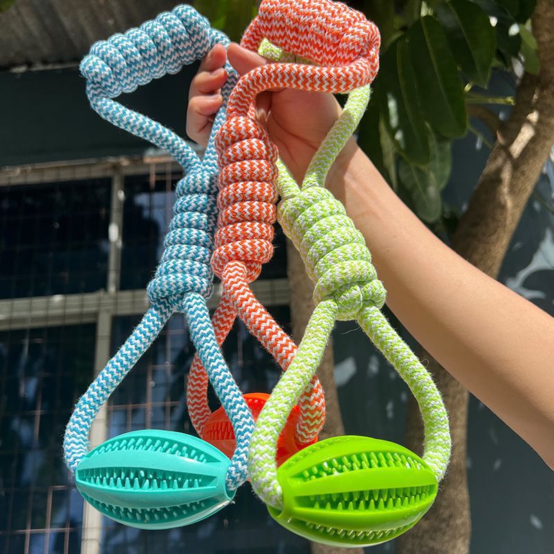 Pet Dog Rope Toy Interactive Stretching Food Leakage Rugby to Relieve Boredom Teddy Corgi Bite-Resistant Rope Knot Pet Supplies