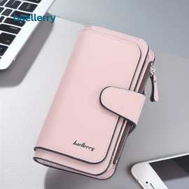 新款女士长款钱包Baellerry韩版拉链搭扣多卡位三折零钱包手拿包