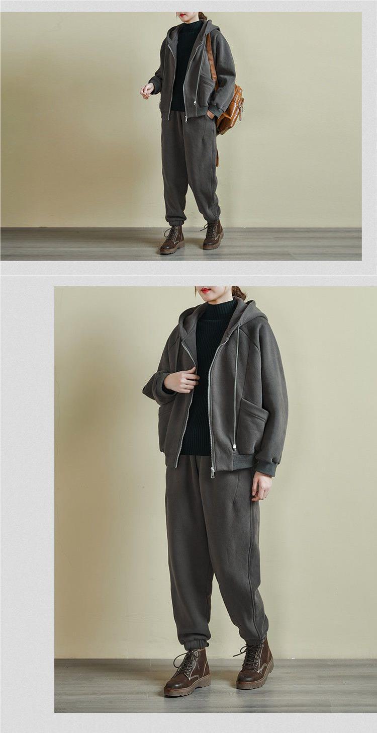 Costum sport pentru femei, toamnă și iarnă, mărime mare, lejer și la modă, pulover cu glugă, ținută casual, costum din două piese_voghion.com
