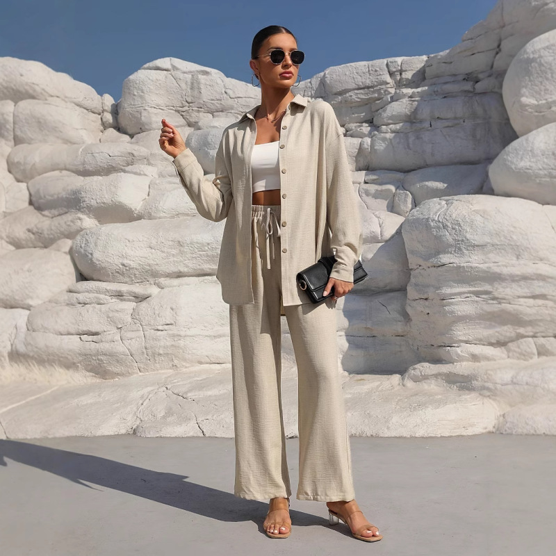 Europe and the United States cross-border 2025 fashion spring temperament plus size women's long sleeve cardigan two-piece casual solid color suit