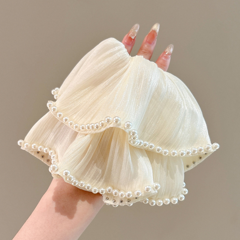 Temperamento coreano, borde de perlas, lazo para el cabello de intestino grueso, accesorios para el cabello, cabeza femenina, pliegues de alto nivel, sombreros de cuerda de lazo de borde ancho