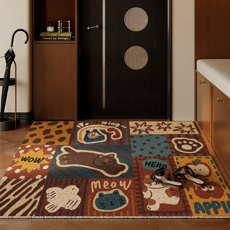 Cartoon Graffiti Entrance Door Floor Mat, Entrance Door Cuttable Foot Mat, Indoor Non-Slip Mud Scraping Silk Circle Floor Mat