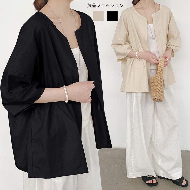外国貿易婦人服新しい日本と韓国の春夏リネンコットンカーディガンランタンスリーブ通気性の女性の薄いコート女性のリネンコットントップ|undefined