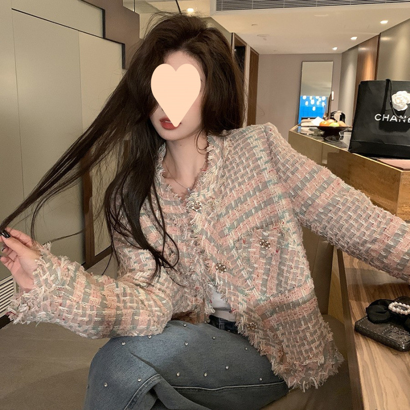 Pink Tweed French Style Jacket for Small Women 2025 Spring New Style Ladylike Style Top