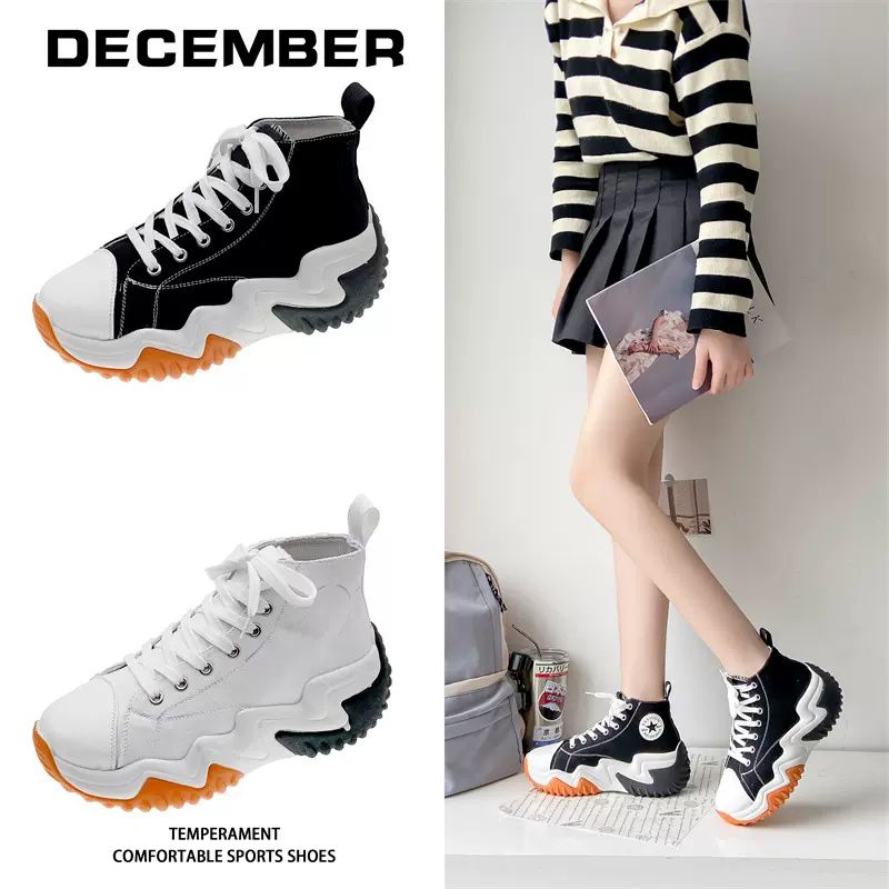 外贸大码厚底增高帆布鞋女2025夏季新款百搭透气运动休闲女鞋