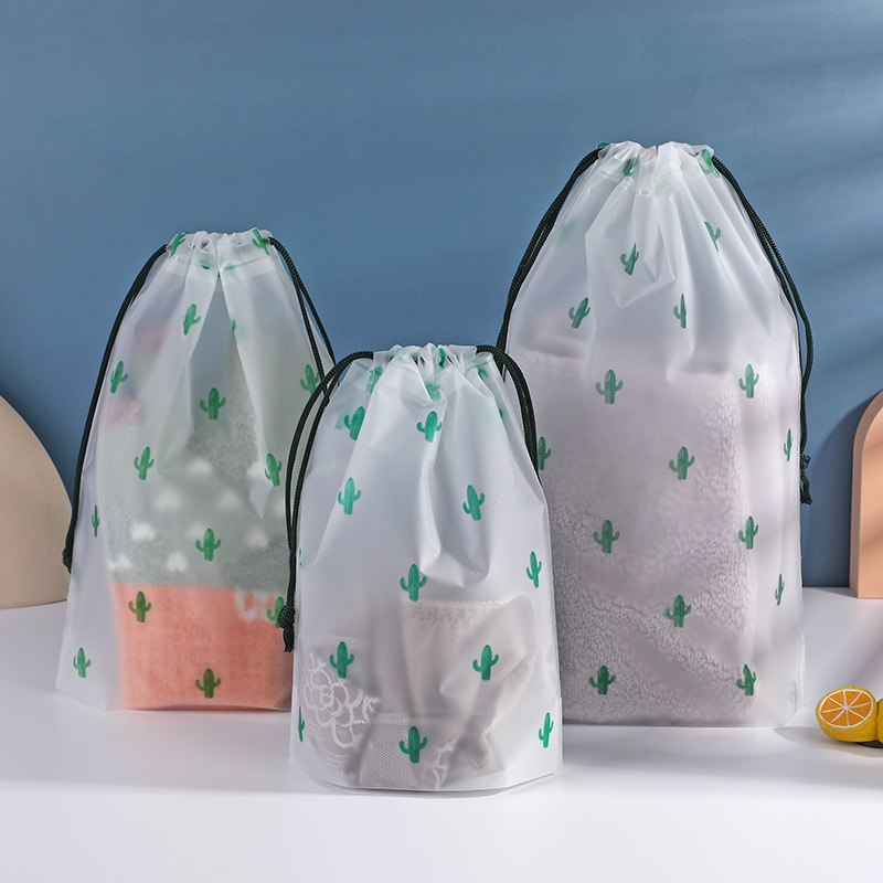 创意仙人掌半透明收纳袋 简约服装饰品包装袋 磨砂塑料抽绳束口袋