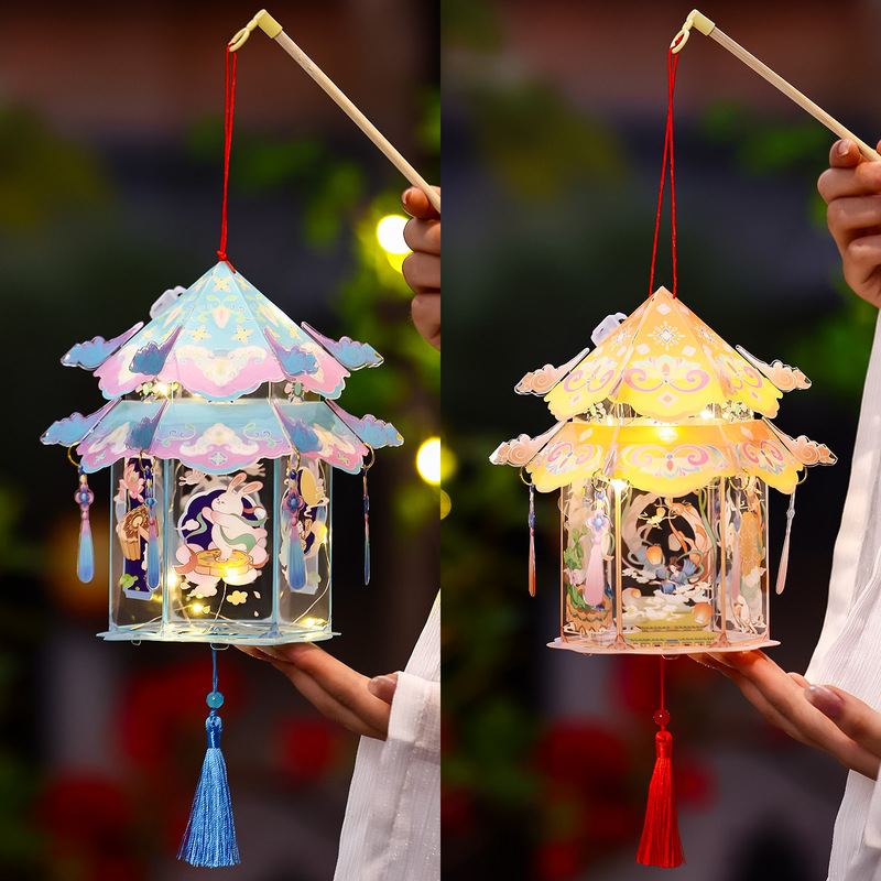 中秋葫芦灯笼幼儿园儿童手工diy材料包 手提古风发光福禄花灯挂饰|undefined