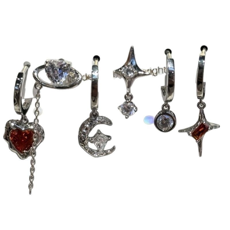 Cool Grl ! Dark Butterfly Tassel Six-Piece Earring Set, Sweet and Cool Earrings, Niche Design Set, Earrings and Earrings