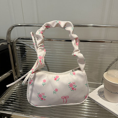 美しく新鮮な夏の人気の軽量デザインニッチポータブルプリーツハンドバッグ花柄シングルショルダー脇の下バッグ女性用
