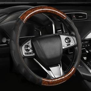2026 New Model Peach Wood Grain Steering Wheel Cover, Universal for All Seasons, Carbon Fiber Spliced Leather Car Handle Cover, Foreign Trade Cross-Border