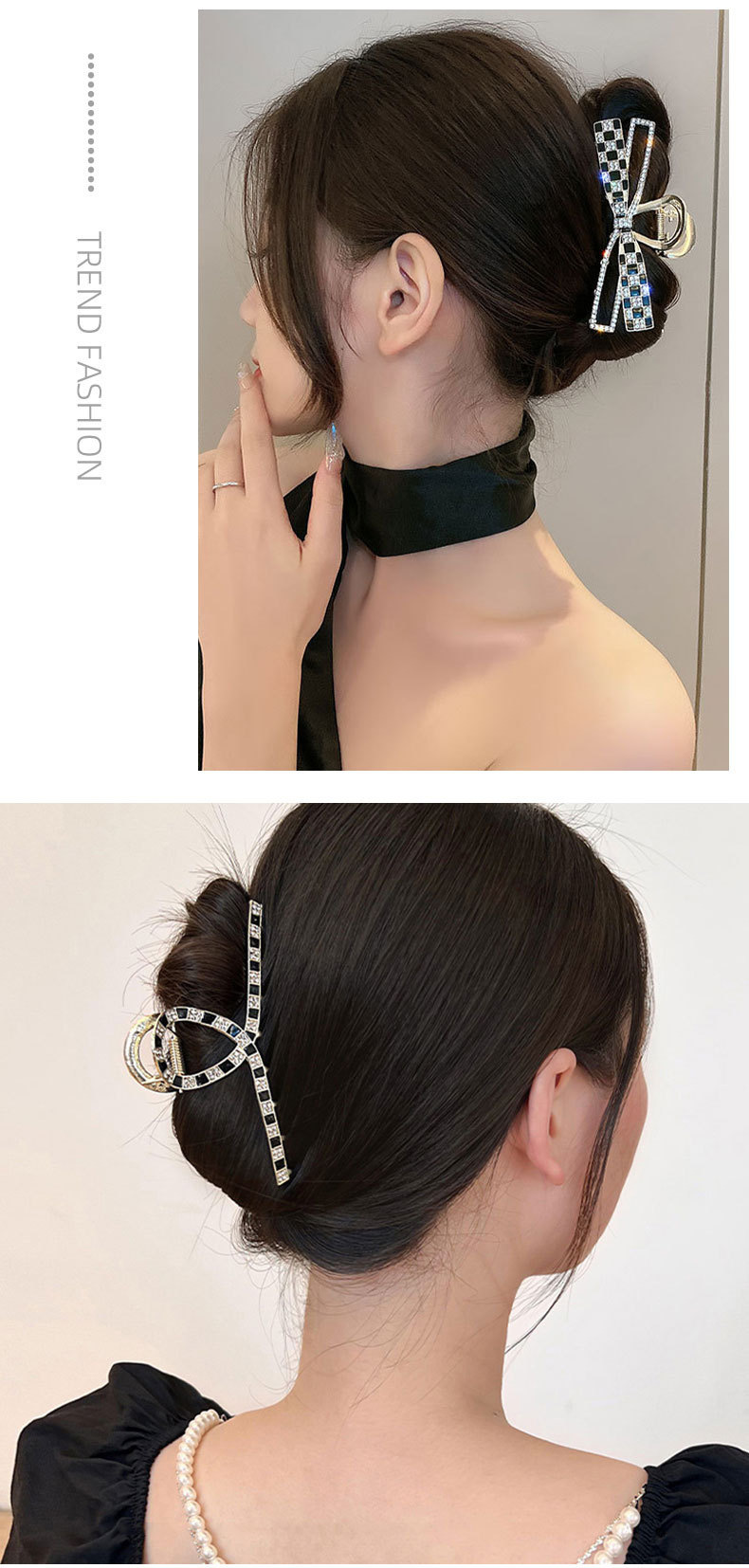 Checkerboard Bow Hair Clip With Elegant Tiara Design For Women_voghion.com