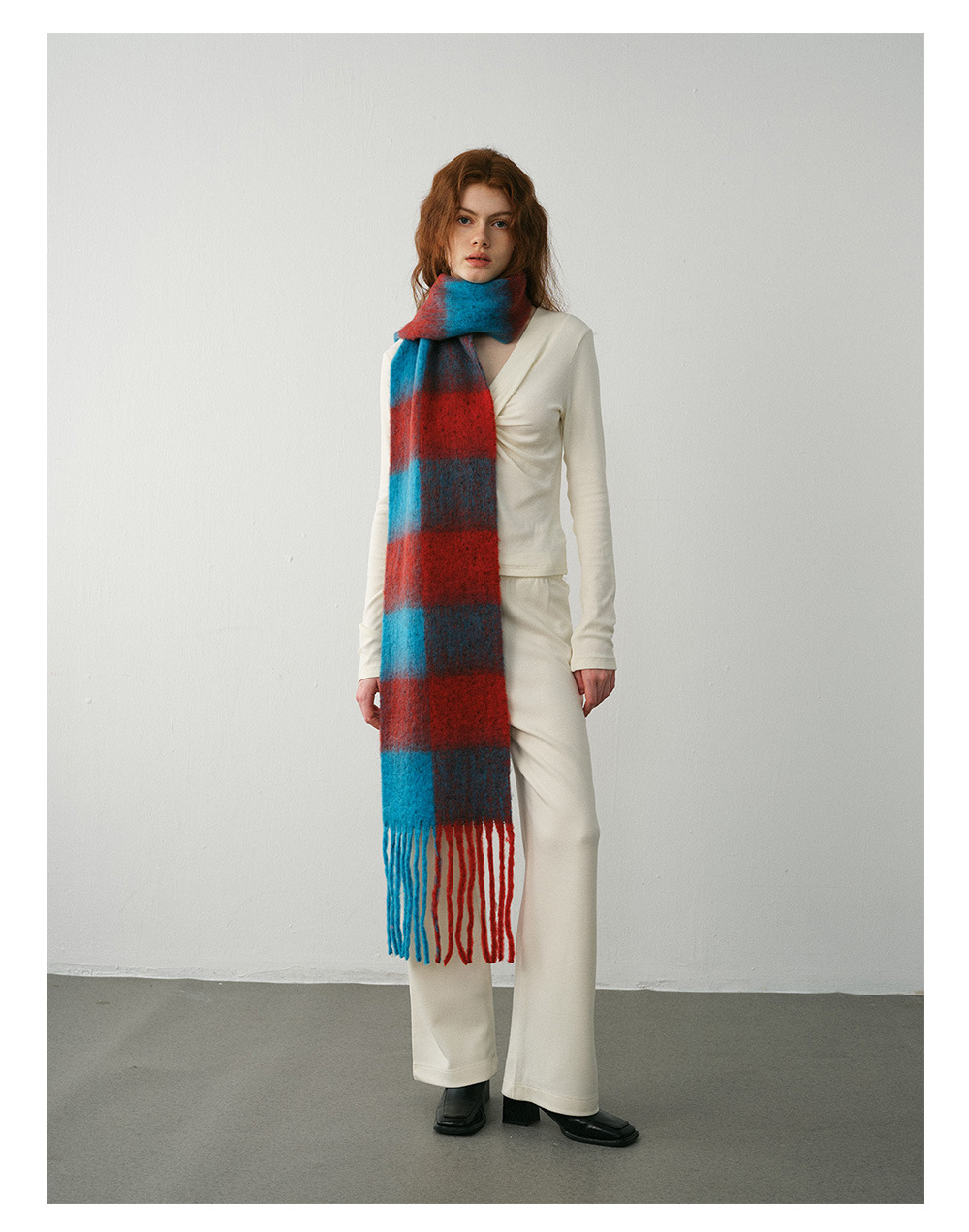 Designer's Nische Erweiterter Fransenschal Schachbrett Schachbrett Kaschmirschal Damen Winterambiente Schal_voghion.com