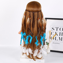 跨境波西米亚羽毛发带印第安藏族头饰海边度假风民族风长款头带女