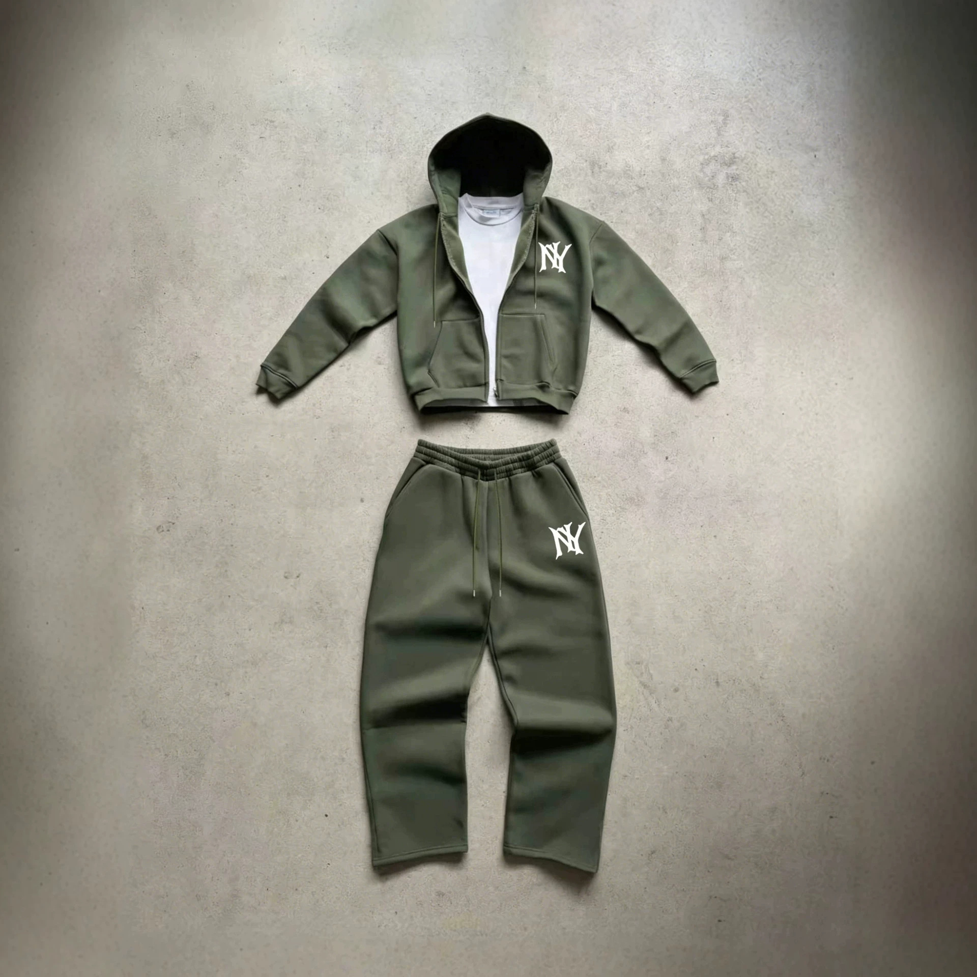 Men's NY Logo Hooded Zip Up Sweatshirt + Sweatpants Two Piece Set, Available In Multiple Colors, Casual High Street Sportswear_viptrois.com