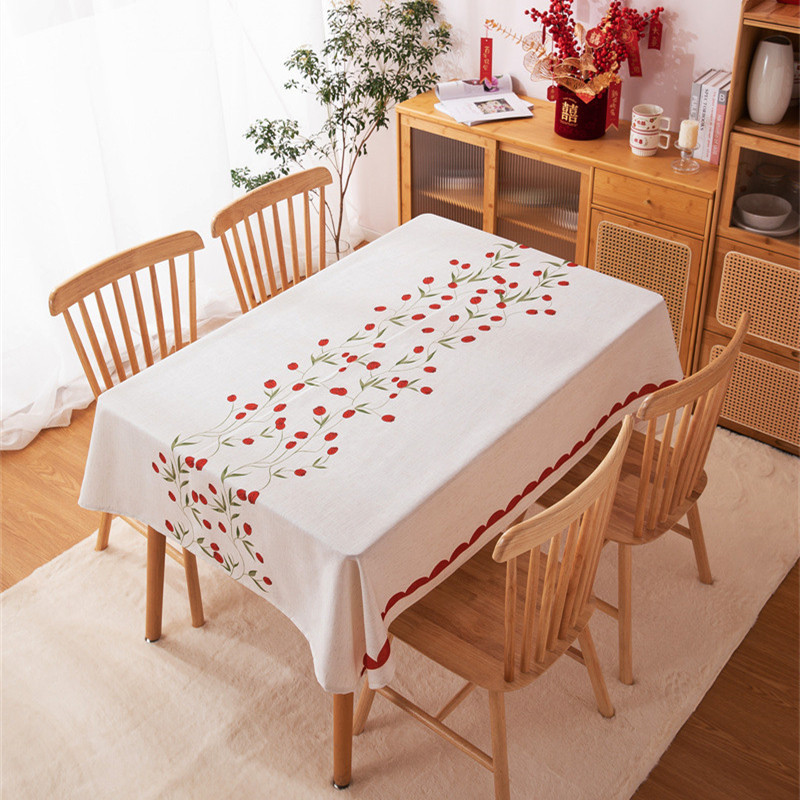 Tovaglia rettangolare per tavolino da caffè, tavolo da pranzo, decorazione per sala da matrimonio con stampa digitale rossa di tulipani e fragole._voghion.com
