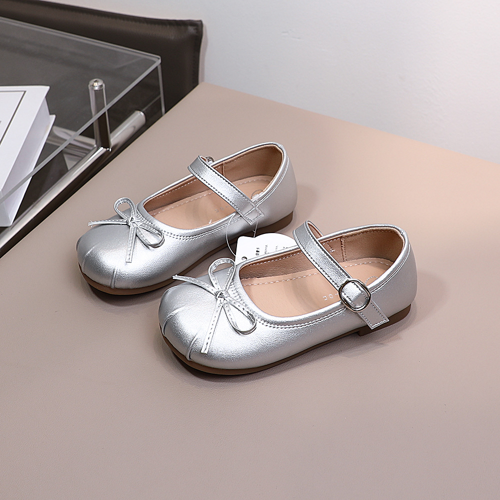 2025 Autumn New Girls' Single Shoes Leather Shoes Medium and Large Children's Single Shoes Princess Shoes Bow Performance Shoes 3521