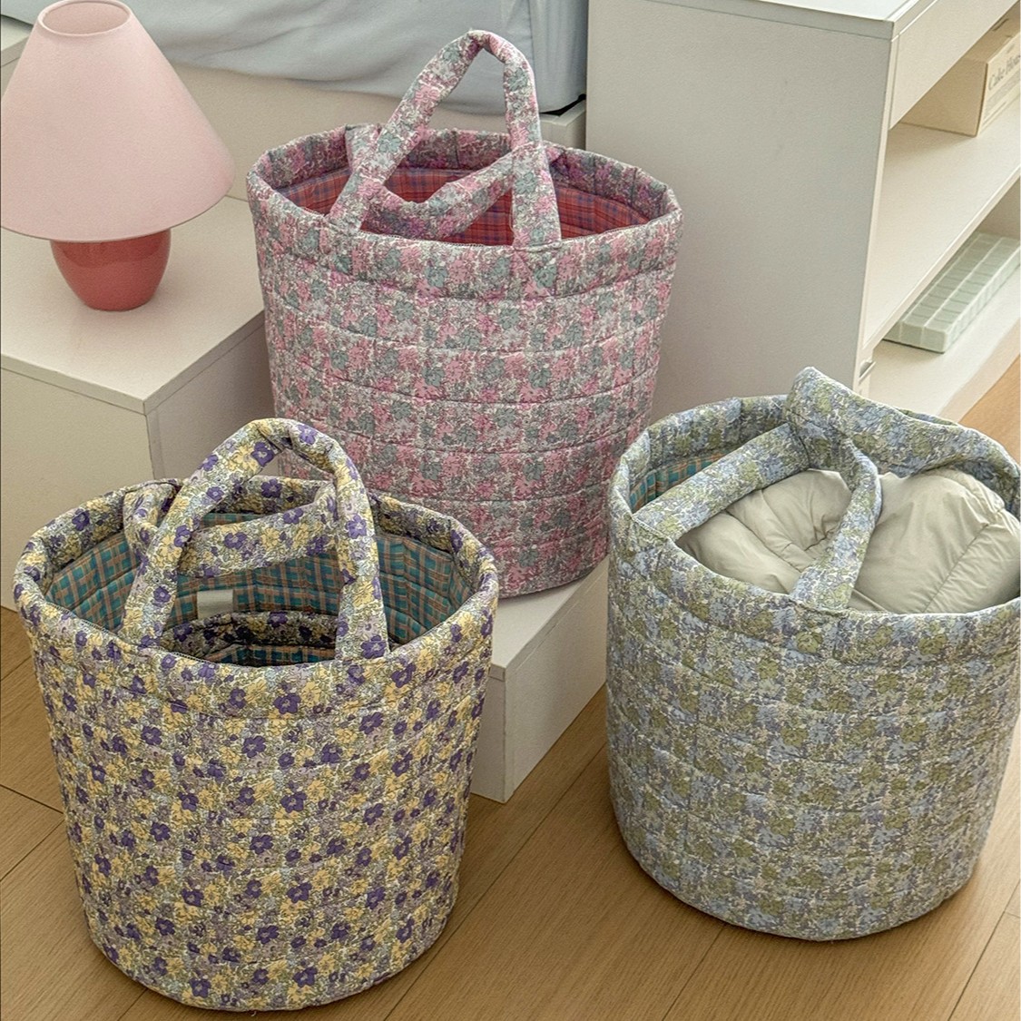 Cross-Border Spring Flower Storage Basket, High Aesthetic Home Textile, Fresh Floral Design, Portable Foldable Storage Basket