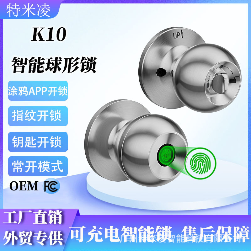 跨境智能球形指纹锁涂鸦蓝牙办公卧室房门木门钥匙机械锁房间门锁