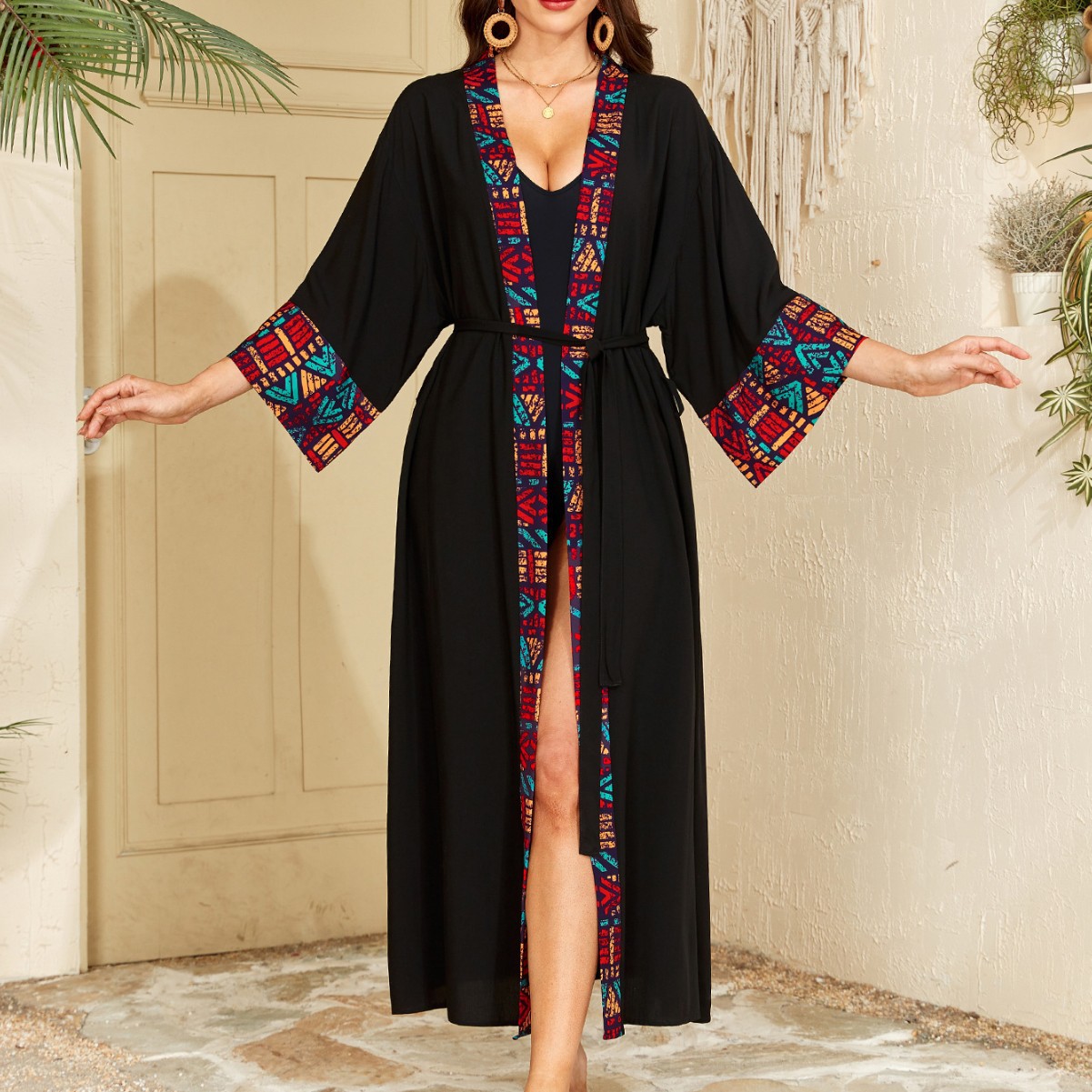 New Cross-Border Ethnic Style Cardigan Kimono Vacation Cardigan Long Dress Home Bathrobe Bikini Sun Protection Shirt Md001