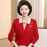 中老年新款翻领秋冬打底衫翻领妈妈装针织衫女装毛衣休闲女装上衣，女装针织衫/毛衣，妃慕昵服饰
