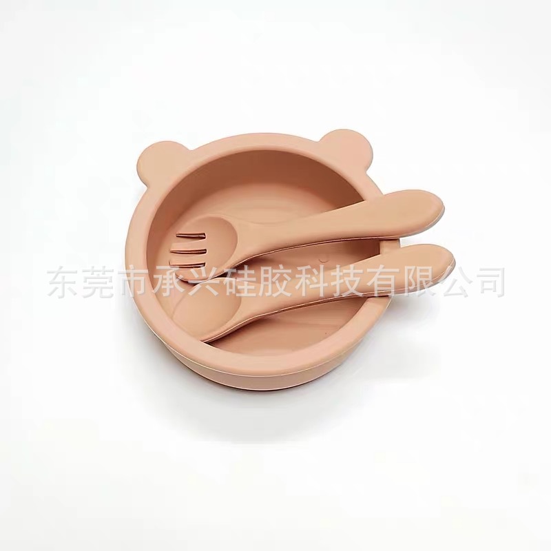 다크 파우더(곰 그릇 + 실리콘 포크와 스푼)