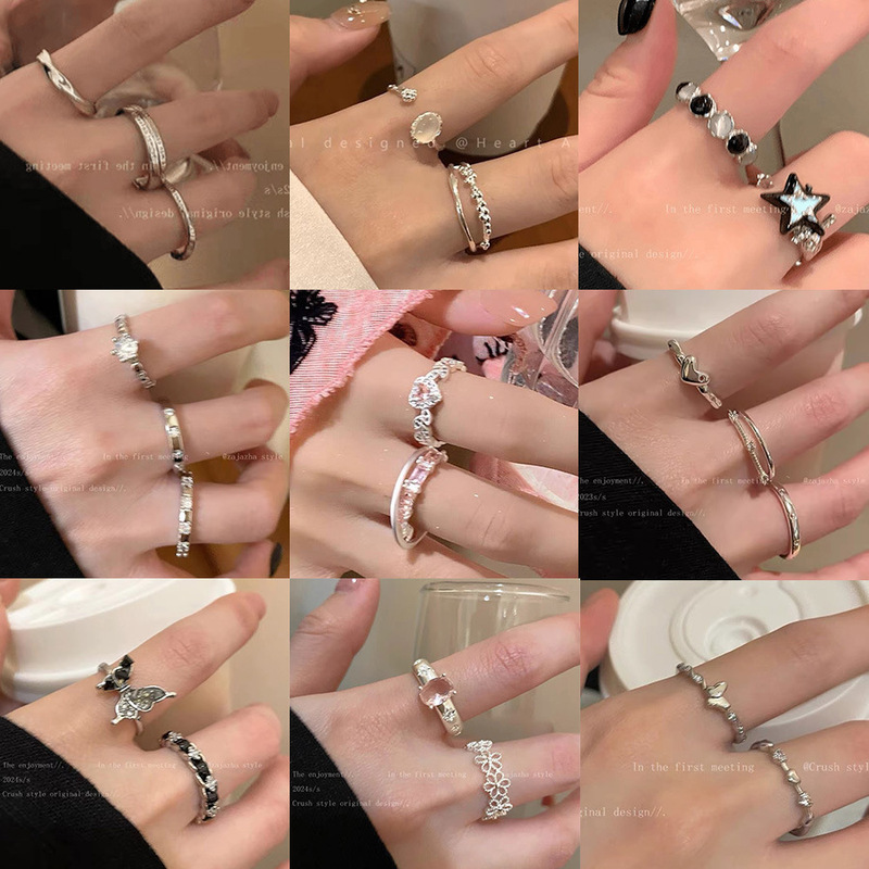 Minimalist Style Rings for Women, Unique Design Combination Set Rings, Sweet and Cool Simple Open-Ended Personality Joint Rings, Trendy Minimalist Style Rings for Women, Unique Design Combination Set Rings, Sweet and Cool Simple Open-Ended Personality Joint Rings, Trendy