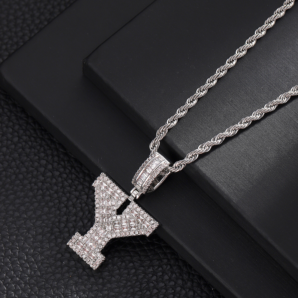 Hip-Hop Vintage Style Letter 304 Stainless Steel Copper Men's Pendant Necklace J 20Inch Hemp Flowers Chain Silver display picture 27