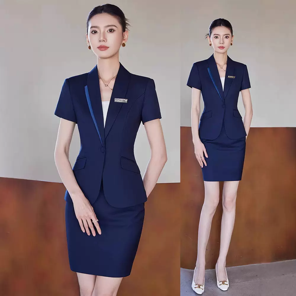 别致短袖西装套装女夏季薄款职业气质高端酒店经理工作服西服正装