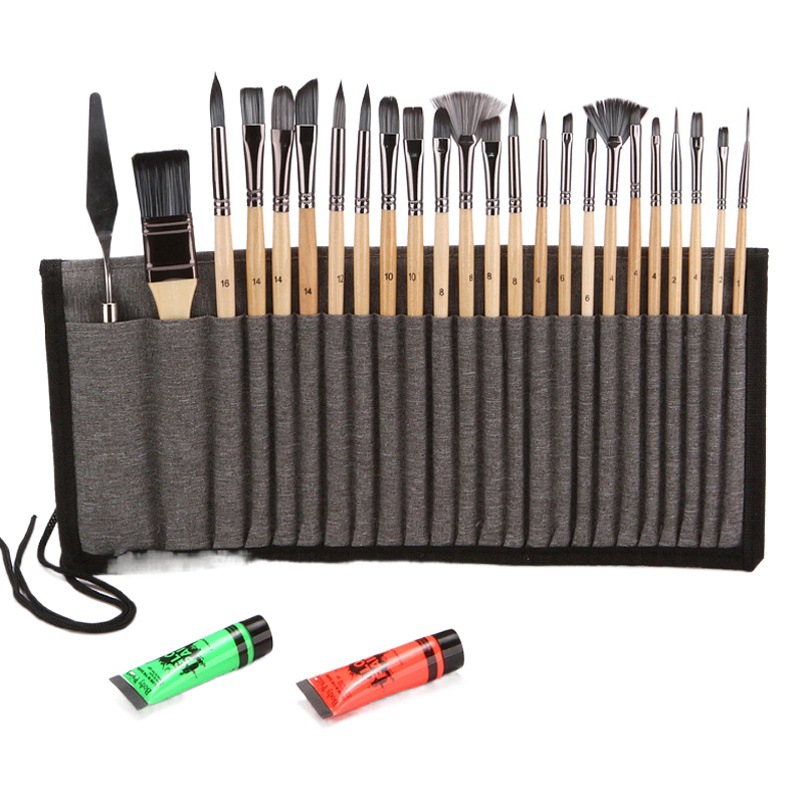 Transfronterizo nuevo gouache pintura acrílica pluma conjunto 24 piezas de lana de nylon pintura cepillo en forma de abanico de pintura al óleo de la pluma al por mayor