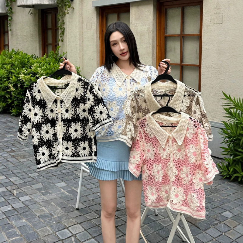Summer New Style High-End Hollow-Out Crochet Knit Cardigan for Women, Daisy Lace Sun Protection Cover-Up Short Jacket Summer New Style High-End Hollow-Out Crochet Knit Cardigan for Women, Daisy Lace Sun Protection Cover-Up Short Jacket