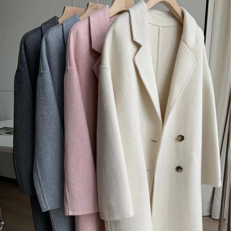 Puyuan Wool Coat, Long-Haired Double-Sided Cashmere Coat for Women, Mid-Length Korean Style, Loose and Versatile, Double-Breasted Woolen Outerwear