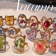 手工制作干花真花植物系列不锈钢戒指欧美外贸流行钛钢戒指指环