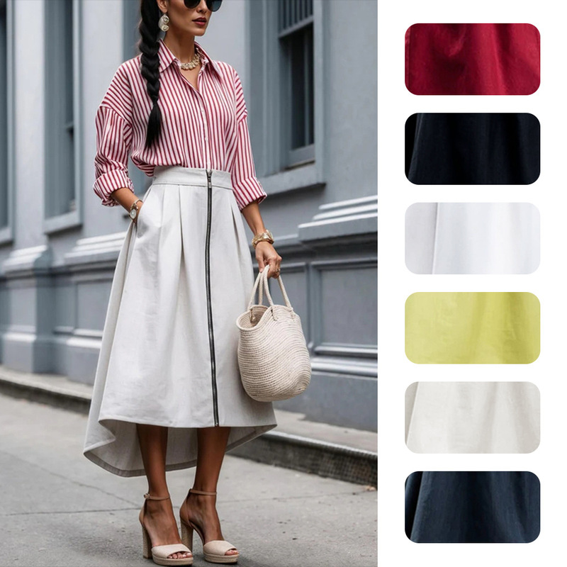 Amazon Independent Site European and American Fashion Solid Color Zipper Cardigan Irregular Skirt Pocket Fashion 8166