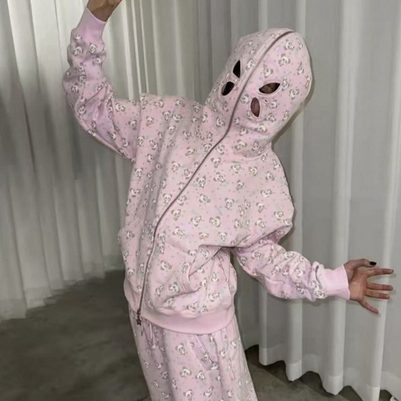 In-Stock 26 Spring/Summer New Panda Face Mask Hoodie Sweatshirt and Sweatpants Cute Print Set for Women In-Stock 26 Spring/Summer New Panda Face Mask Hoodie Sweatshirt and Sweatpants Cute Print Set for Women